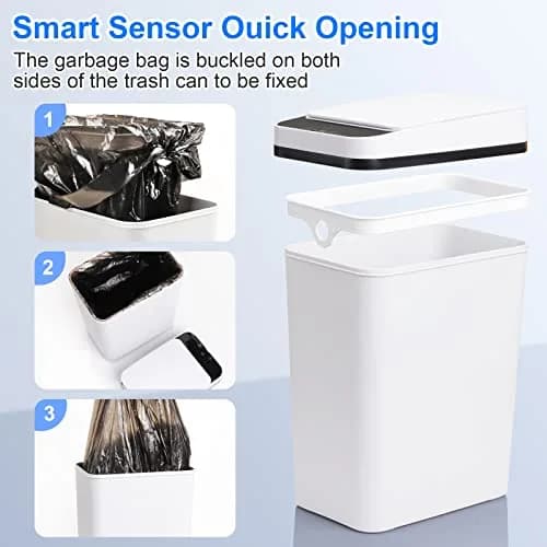 Anborry White Touchless Trash Can 4 Gallon | Infrared Sensor, Sealed Lid for Bathroom & Kitchen thumbnail 6