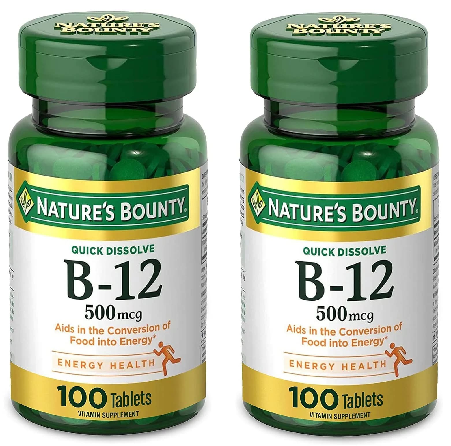Nature's Bounty Vitamin B12 Tablets 500mcg (200 Count Total) | Supports Energy Metabolism & Nervous System Health — Tablet