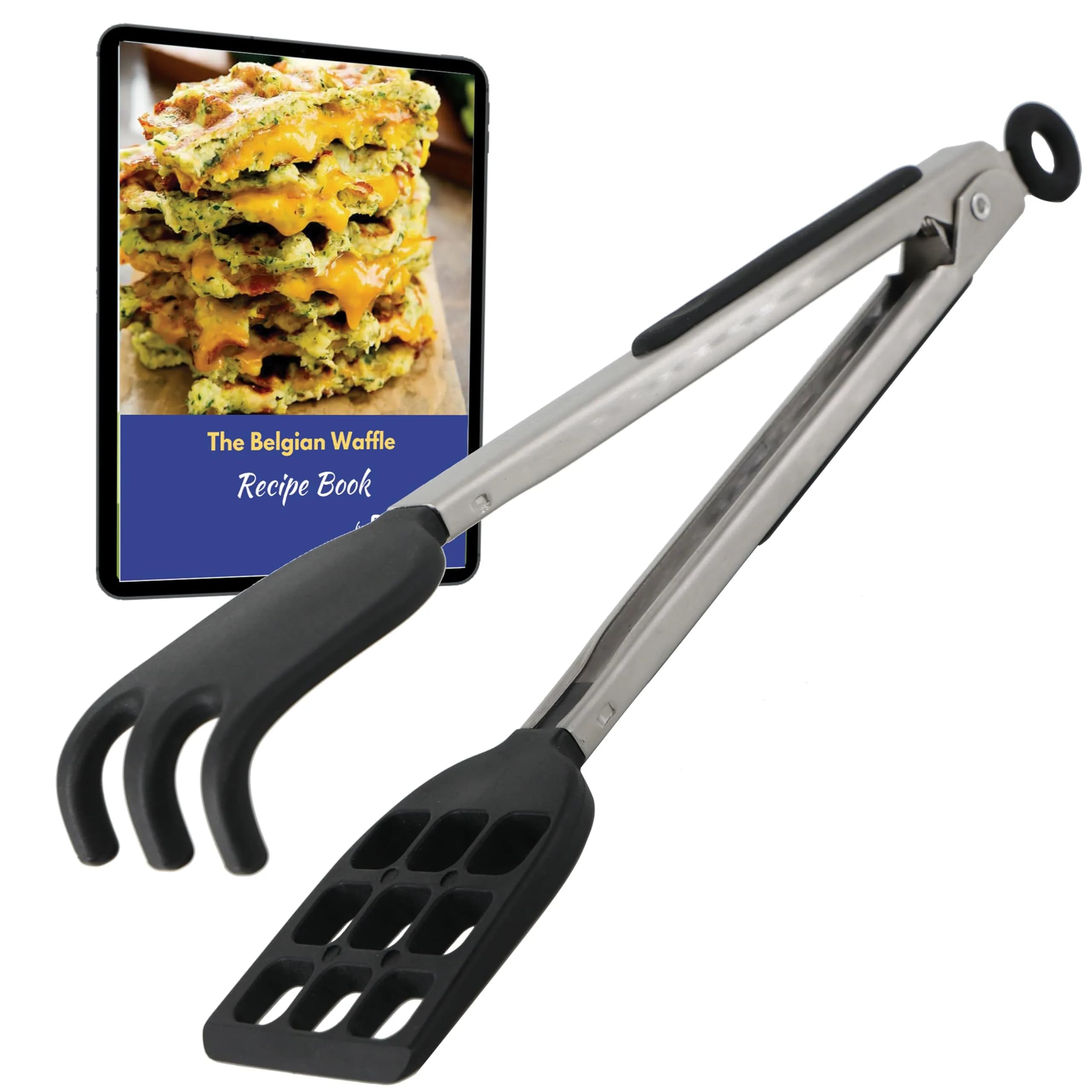 StarBlue Mini Waffle Tongs 8 Inches (20.3 cm) | Heat-Resistant Silicone & Nylon Serving Tongs with Lock — 10 in