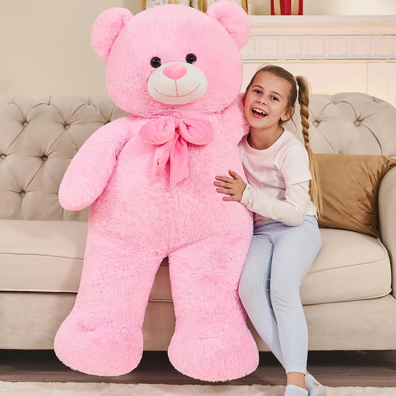 Tezituor Giant Teddy Bear 5 Feet (150 cm / 59 Inch) Pink | Soft, Huggable, Safe for Kids — Pink / 47 Inch