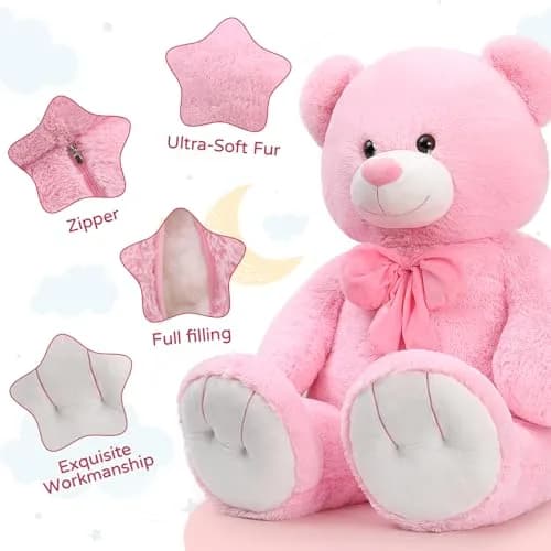 Tezituor Giant Teddy Bear 120 cm (47 Inch) Pink | Soft Plush Toy for Kids & Gifts thumbnail 2