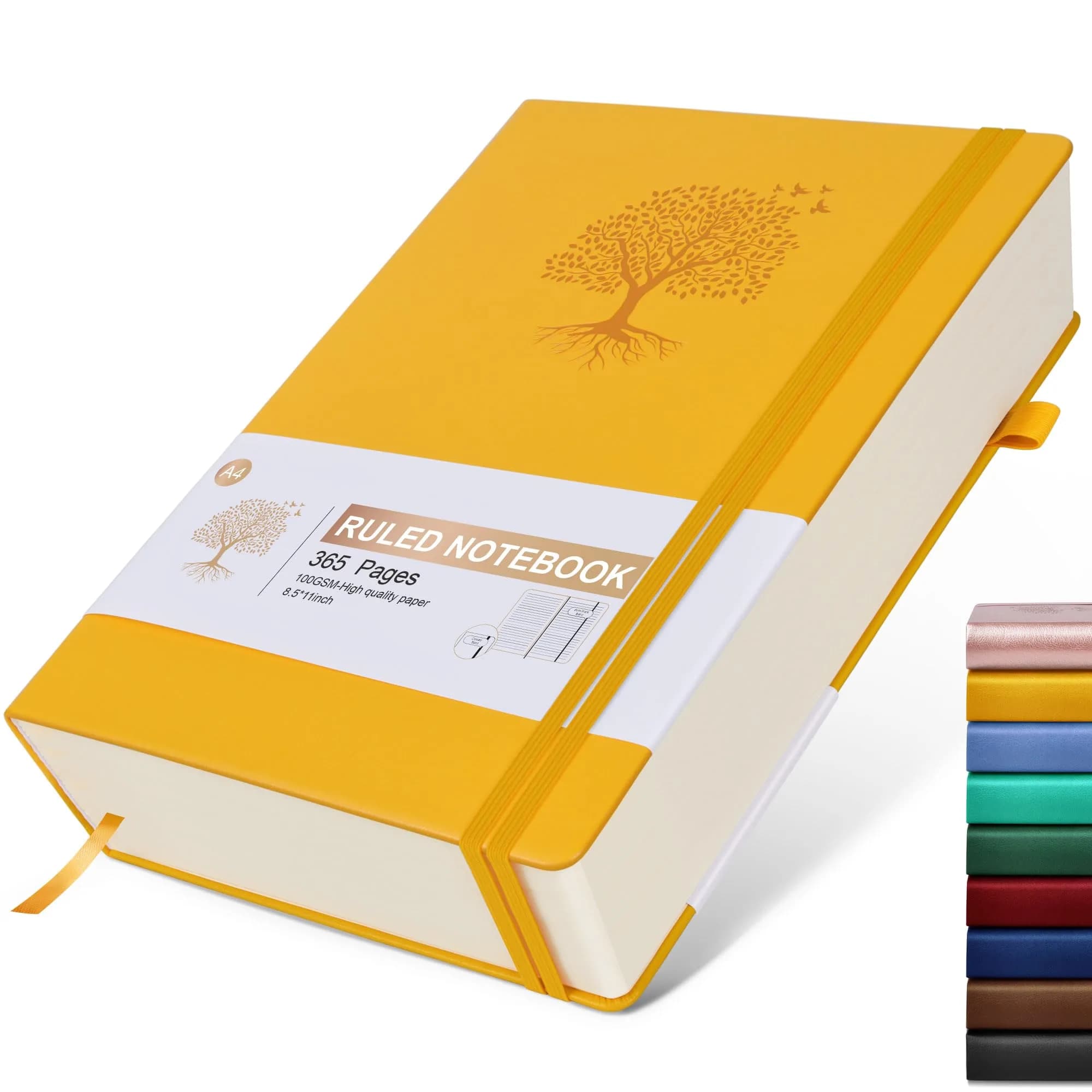 Ansopu Leather Journal Notebook 365 Pages A4 Yellow | Thick 100Gsm Ruled Hardcover for Daily Writing