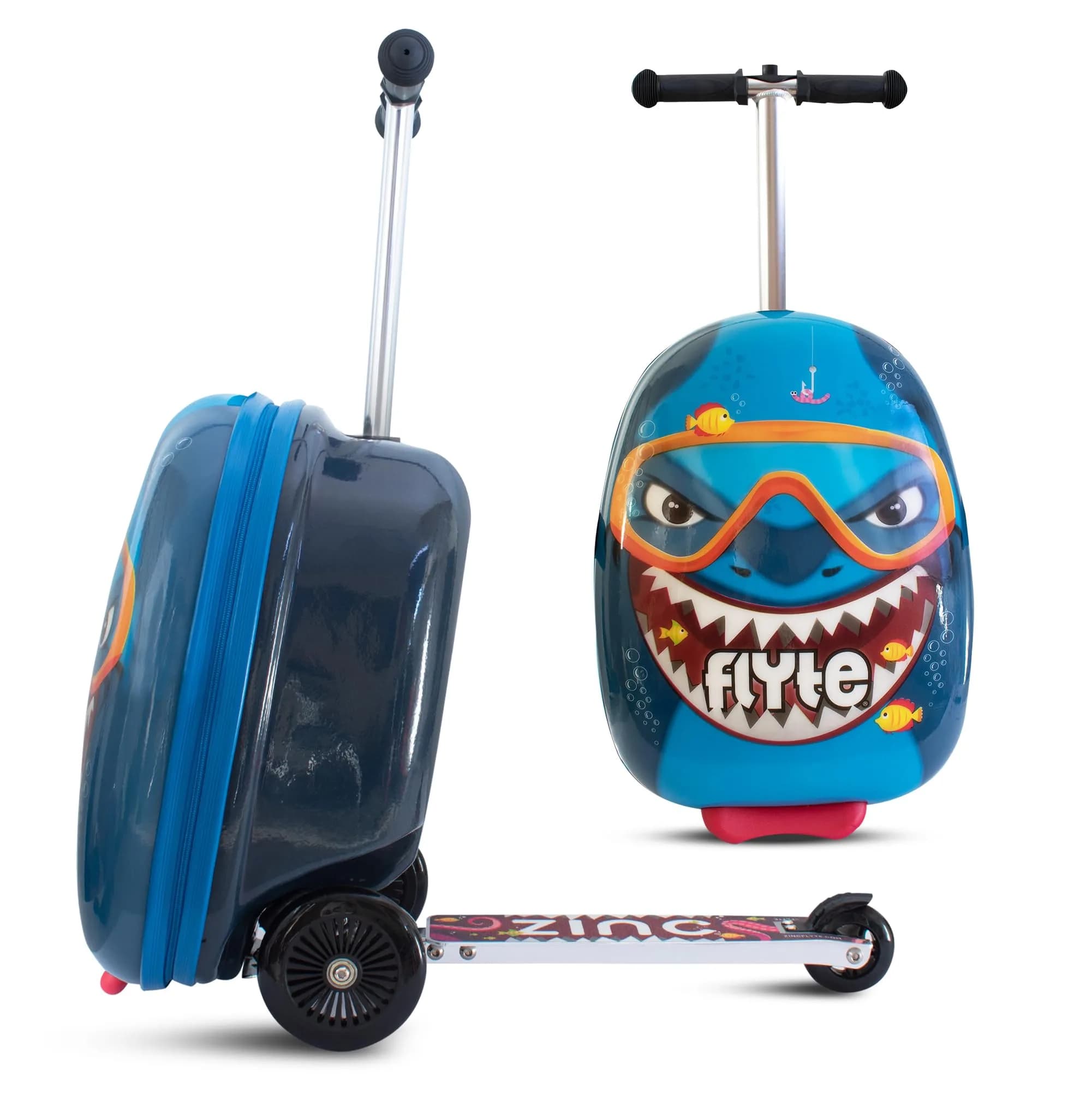 Flyte Kids Scooter Suitcase Stormy the Shark 18" | 25 Litre Capacity Ride On - main product image