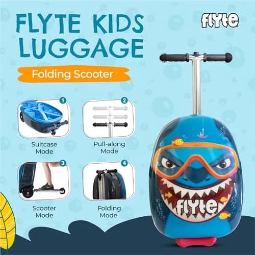 Flyte Kids Scooter Suitcase Stormy the Shark 18" | 25 Litre Capacity Ride On thumbnail 2