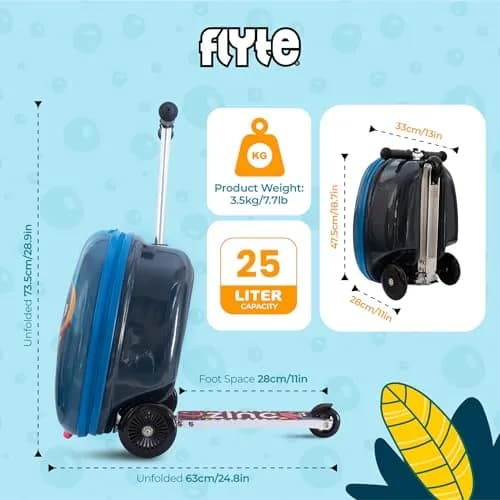 Flyte Kids Scooter Suitcase Stormy the Shark 18" | 25 Litre Capacity Ride On thumbnail 3