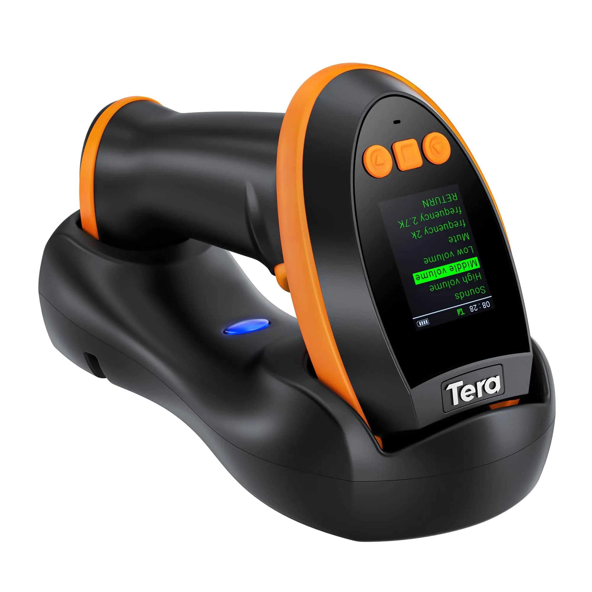 Tera HW0009 Wireless Barcode Scanner with Screen & Cradle | 1D 2D QR Code Reader | 2.4G, Bluetooth, USB | Orange