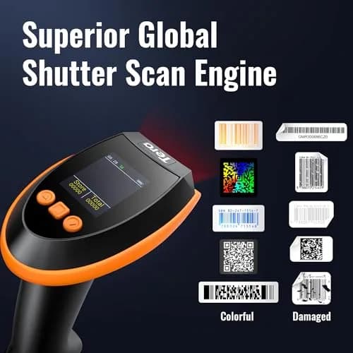 Tera HW0009 Wireless Barcode Scanner with Screen & Cradle | 1D 2D QR Code Reader | 2.4G, Bluetooth, USB | Orange thumbnail 4