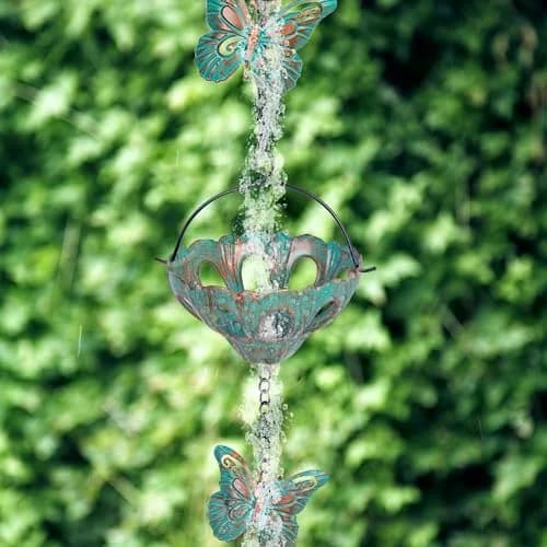 Qipade 12FT Rain Chains for Outside, Butterfly Rain Chain with 12 Cups | Durable Copper-Coated Metal thumbnail 4