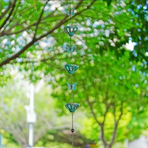 Qipade 12FT Rain Chains for Outside, Butterfly Rain Chain with 12 Cups | Durable Copper-Coated Metal thumbnail 5