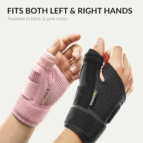 BraceUP Thumb Splint Brace Right Left Hand Women and Men, Spica Splint, CMC Thumb Brace with Thumb Support, for Arthritis, Tendonitis, Carpal Tunnel Pain Relief and Thumb Sprain (Pink, One Size) thumbnail 2