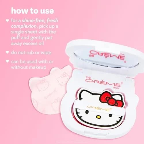 The Crème Shop Hello Kitty Mattifying Blotting Paper with Mirror and Puff 102 Count | Shine-Free Finish for Oily Skin thumbnail 4