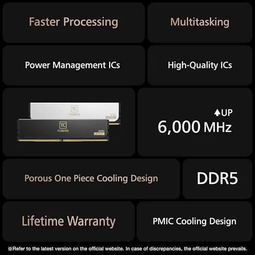 TEAMGROUP T-Create Expert CL30 DDR5 32GB (2x16GB) 6000MHz Desktop RAM White | Overclocking Memory Module thumbnail 2