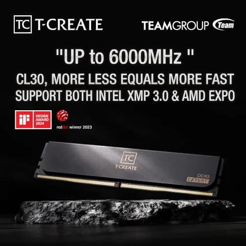 TEAMGROUP T-Create Expert CL30 DDR5 32GB (2x16GB) 6000MHz Desktop RAM White | Overclocking Memory Module thumbnail 3