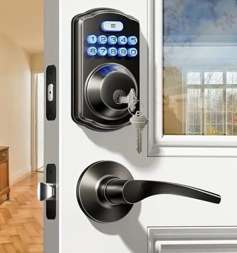 Veise KS01B Keypad Door Lock with 2 Lever Handles Set, Matte Black | Keyless Entry & Auto Lock thumbnail 1