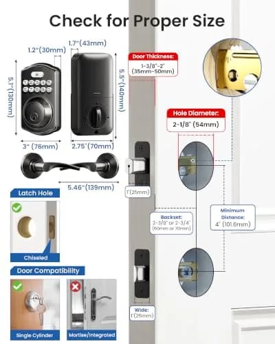 Veise KS01B Keypad Door Lock with 2 Lever Handles Set, Matte Black | Keyless Entry & Auto Lock thumbnail 8