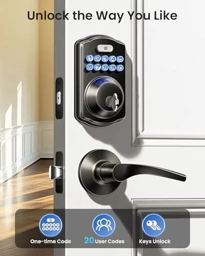 Veise KS01B Keypad Door Lock with 2 Lever Handles Set, Matte Black | Keyless Entry & Auto Lock thumbnail 2