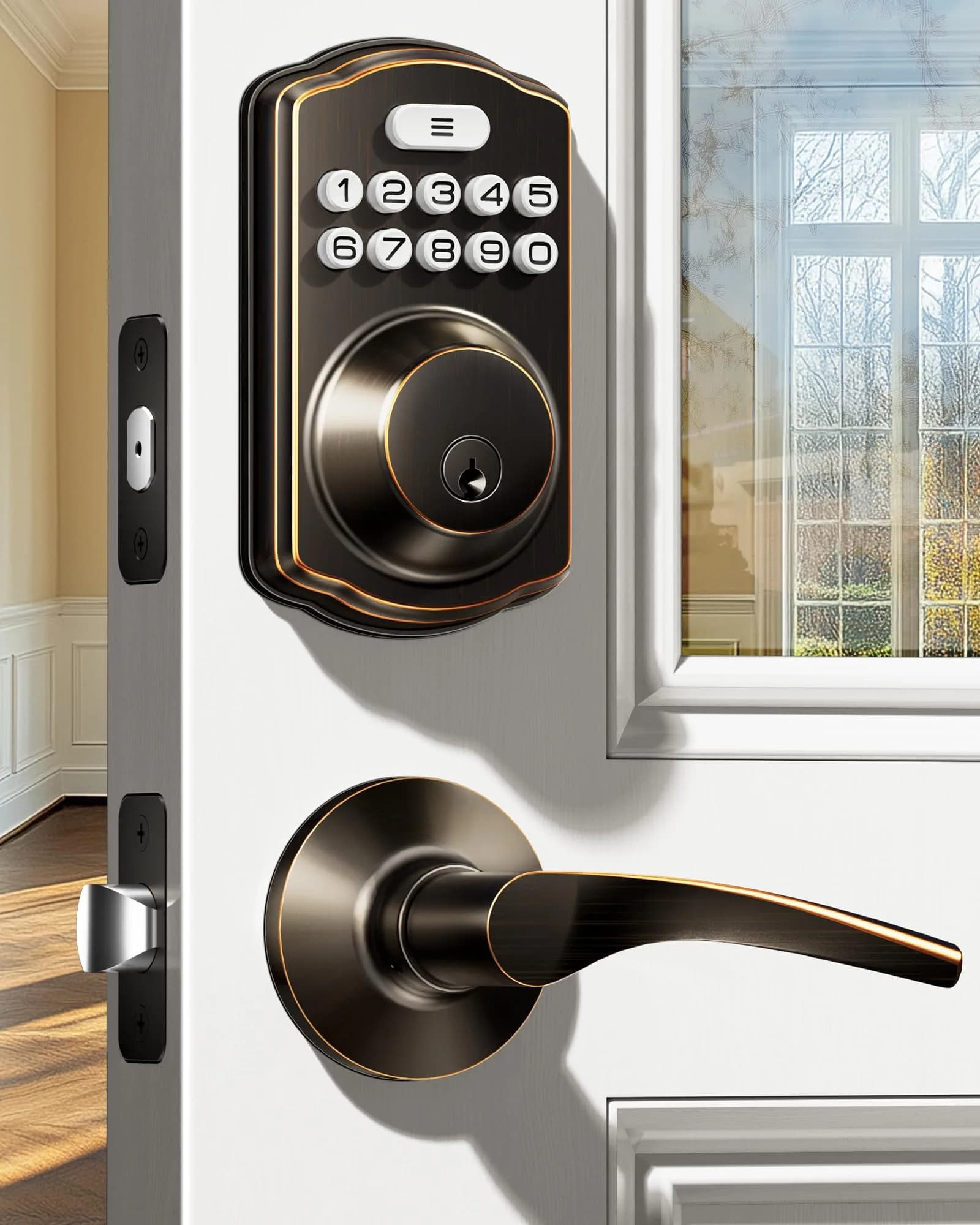 Veise KS01B Keypad Door Lock with 2 Lever Handles Set, Matte Black | Keyless Entry & Auto Lock — Oil Rubbed Bronze / Door Lever