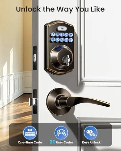Veise KS01B Keypad Door Lock with 2 Lever Handles Set, Oil Rubbed Bronze | Smart Keyless Entry & Auto Lock thumbnail 2