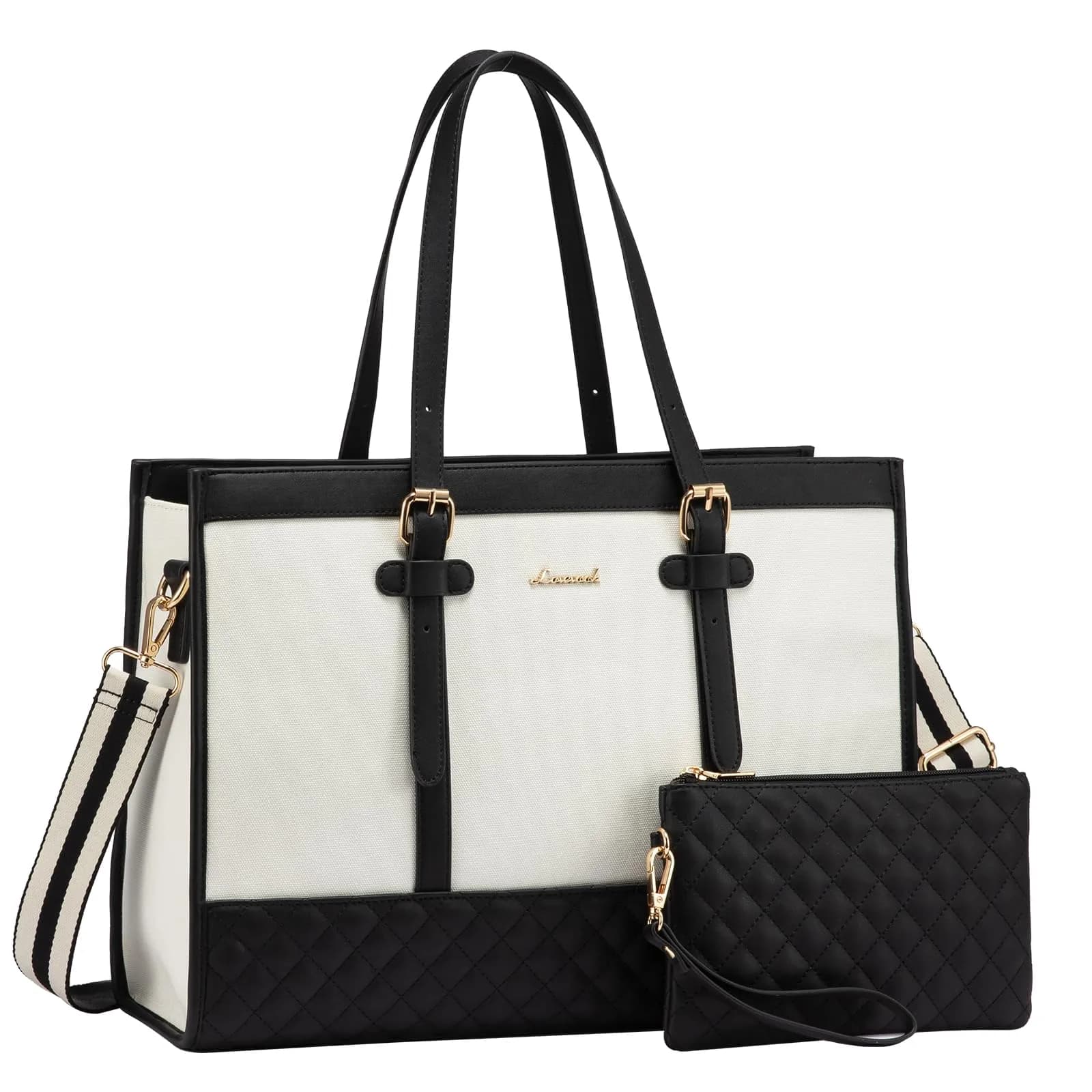 LOVEVOOK Laptop Bag for Women, 15.6 Inch | Stylish & Functional Tote for Work & Travel — A-black & White / 15.6 inch