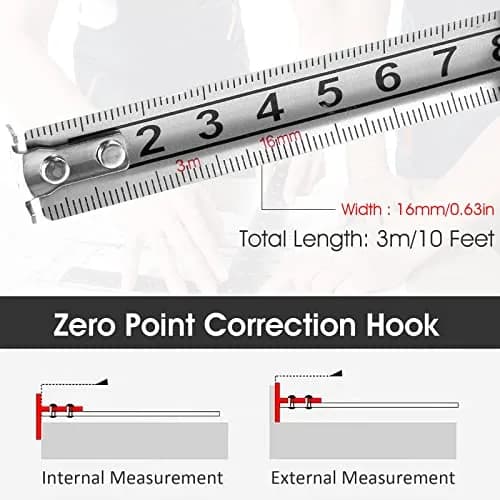 HOTBEST Retractable Tape Measure 3m (9.8ft) Stainless Steel | Double-Sided Scale, Waterproof, Locking Mechanism thumbnail 5