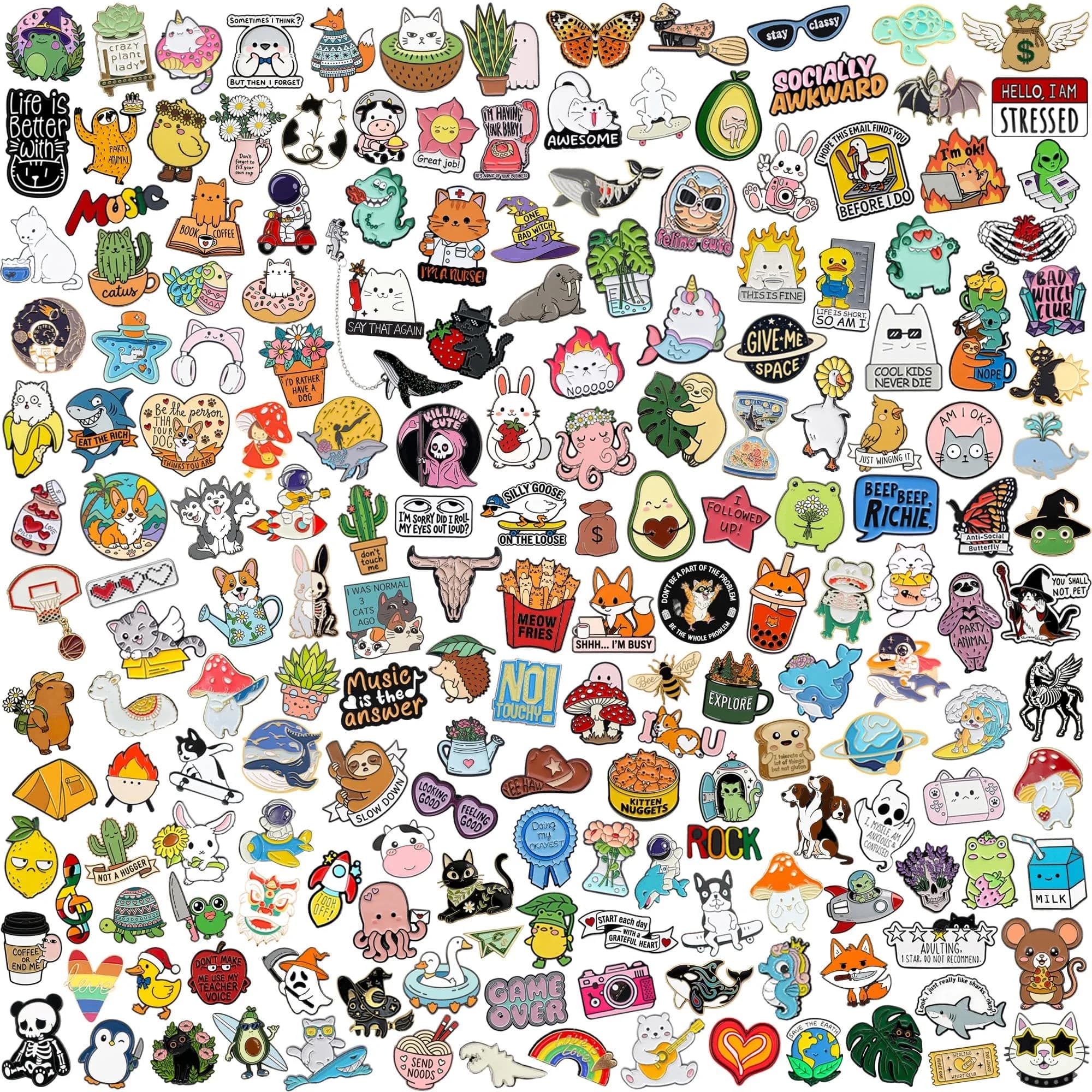 SINCCO Cute Enamel Backpack Pins, Funny Anime Lapel Pin Set | Colorful Animal & Nature Motifs (1.0–1.4 inch)