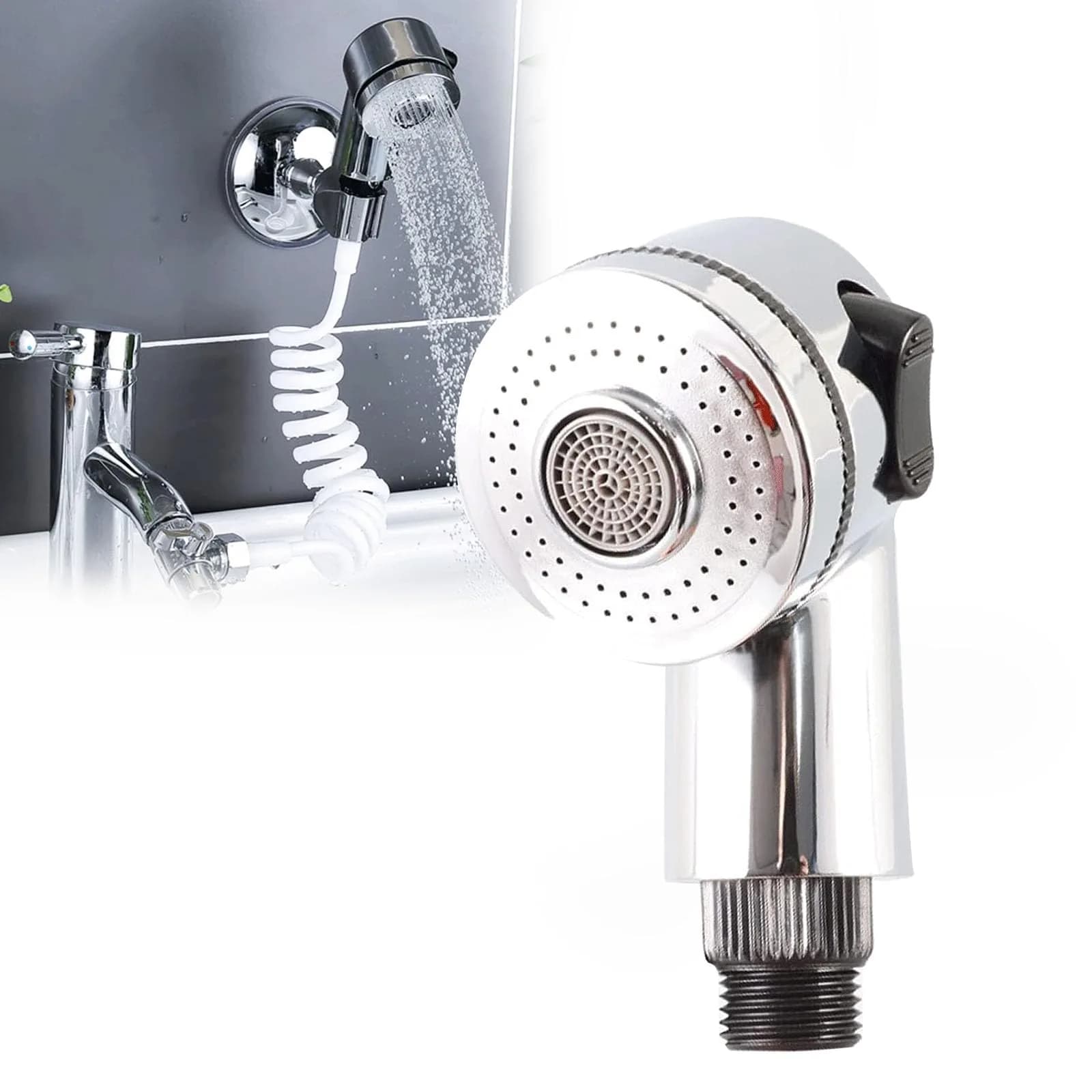 Qusmeiyici Showerhead with Side Control Button | Stainless Steel Adjustable Hair Wash Head - main product image