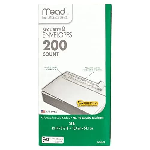 Mead #10 Security Business Envelopes 10.5cm x 24.1cm (4-1/8" x 9-1/2") | Peel and Seal, Privacy Lined, No-Window, Press-It Seal-It Self-Adhesive for Home & Office Mailing, 200 Count thumbnail 6