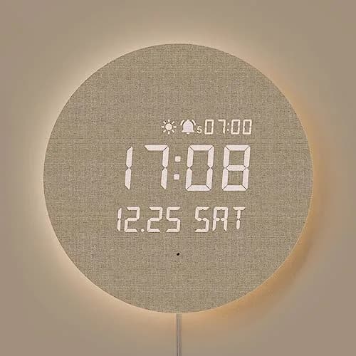 mooas Full Moon LED Silent Wooden Digital Wall Clock with Remote Control, 11.6 in (29.5 cm) Round | Sunrise Alarm & Nightlight thumbnail 1