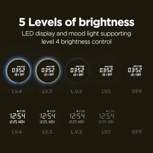 mooas Full Moon LED Silent Wooden Digital Wall Clock with Remote Control, 11.6 in (29.5 cm) Round | Sunrise Alarm & Nightlight thumbnail 6