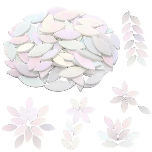 Yoption Iridescent Glass Petal Mosaic Tiles 100 Pieces | Hand-Cut White for Crafts & Home Decor thumbnail 1