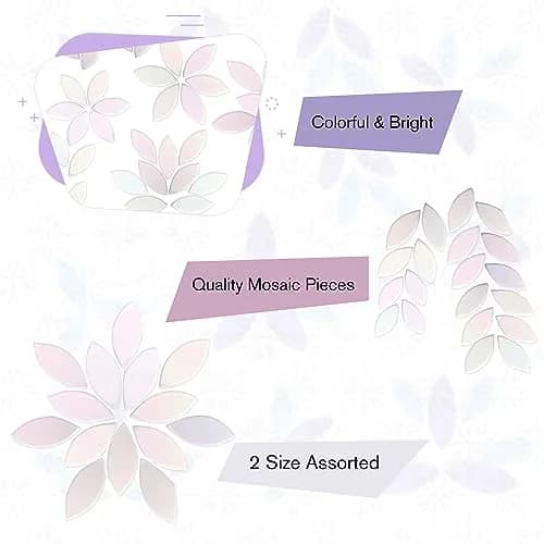 Yoption Iridescent Glass Petal Mosaic Tiles 100 Pieces | Hand-Cut White for Crafts & Home Decor thumbnail 4