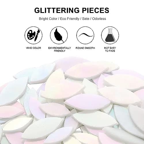 Yoption Iridescent Glass Petal Mosaic Tiles 100 Pieces | Hand-Cut White for Crafts & Home Decor thumbnail 2