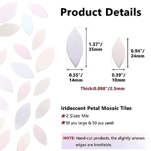 Yoption Iridescent Glass Petal Mosaic Tiles 100 Pieces | Hand-Cut White for Crafts & Home Decor thumbnail 3