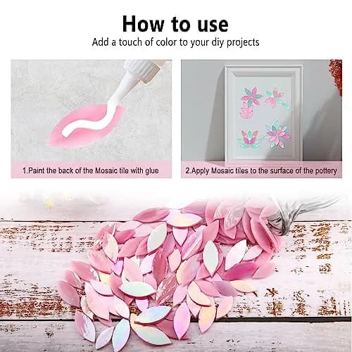 Yoption Iridescent Pink Glass Petal Mosaic Tiles | Hand-Cut Craft Tiles for Home & Crafts (1.4 x 0.6 inches) thumbnail 6