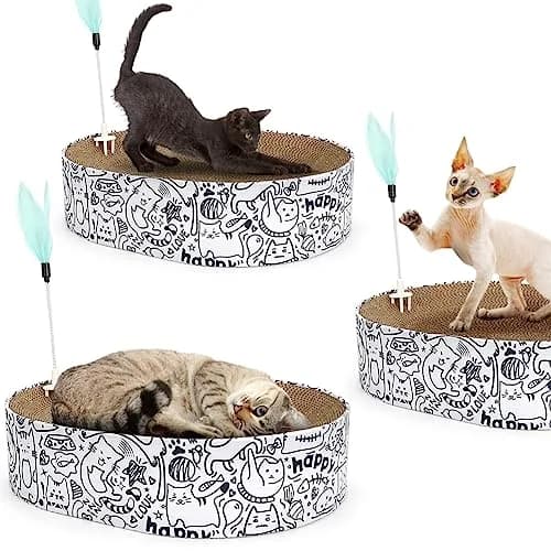 ARGOPET Oval Cat Scratcher Bed with Toy 43cm (17in) | Curved Design for Spine Support thumbnail 6