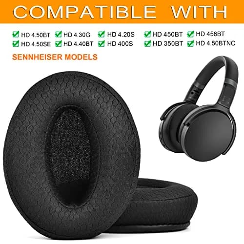defean Breathable Fabric Replacement Ear Pads for Sennheiser HD 4.50BT, 4.40BT, 4.30G, 4.20S, 458BT, 450, 450BT, 350BT Headset | Noise Isolating Comfort thumbnail 2