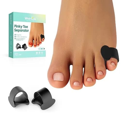 Welnove Pinky Toe Separator, 12 Pcs Black Gel Toe Spacers for Feet, Bunions, Overlapping Toes, Unisex, 1 Pack | Realign & Relieve Pressure thumbnail 1
