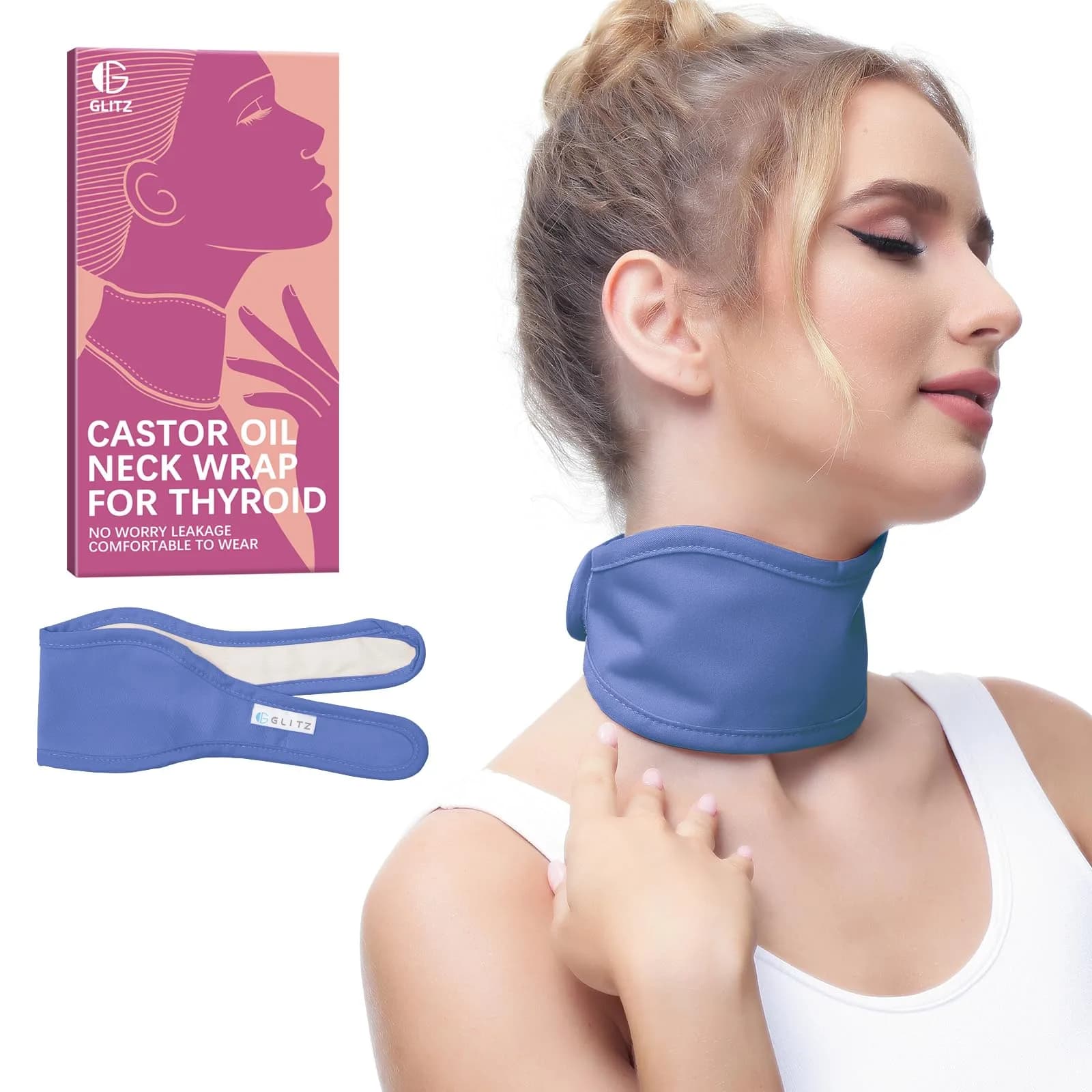 glitz Castor Oil Neck Wrap for Thyroid - Organic, Reusable, Leak-Proof, Violet | 50cm (19.68'') x 9cm (3.54'') - main product image