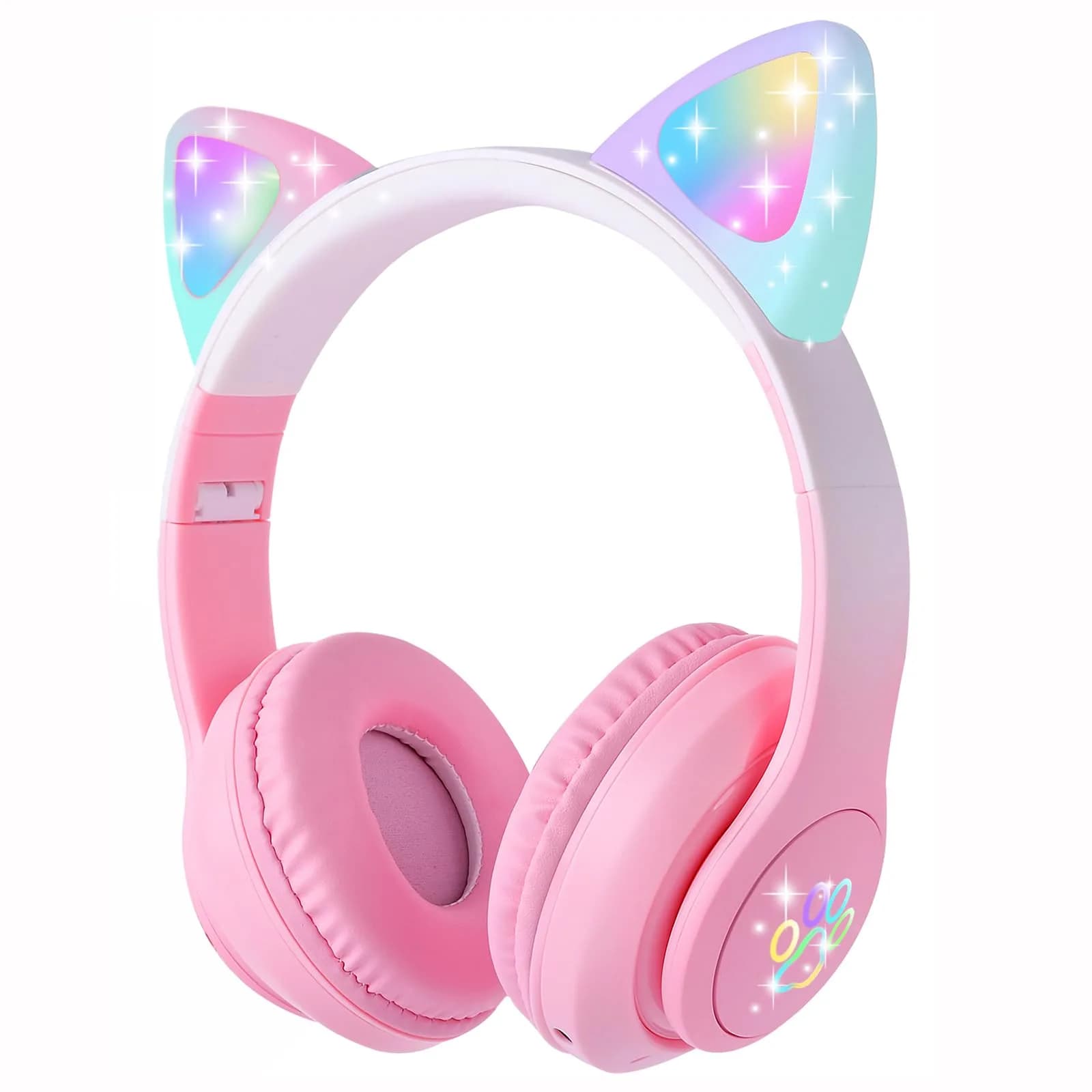 HOYJACY Cat Ear Kids Bluetooth Headphones Pink | LED Light Up Wireless & Wired Kids Headphones with Microphone - main product image