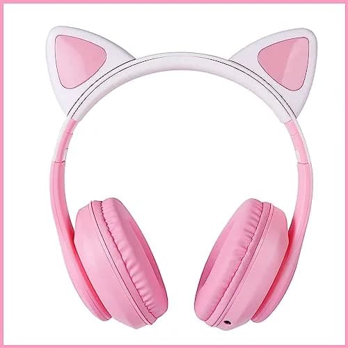 HOYJACY Cat Ear Kids Bluetooth Headphones Pink | LED Light Up Wireless & Wired Kids Headphones with Microphone thumbnail 5