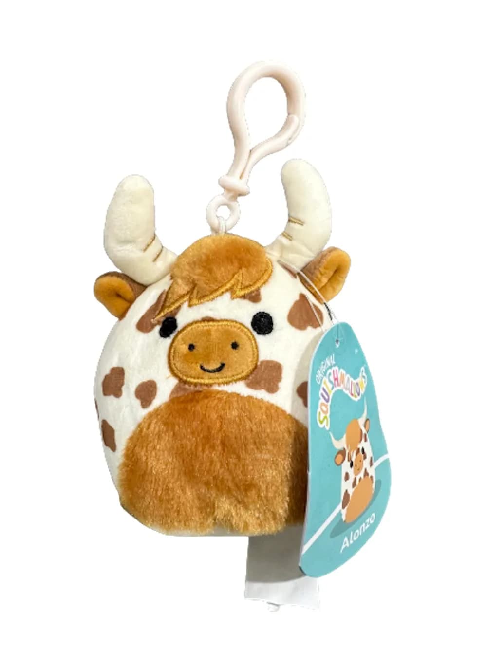 Squishmallows Alonzo 3.5" Plush Clip with Fuzzy Belly | Scottish Highland Cow Toy