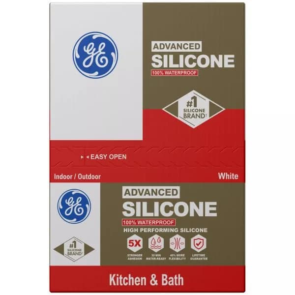GE Advanced Silicone 2 Kitchen & Bathroom Caulk, White, 10 fl oz Cartridge, 12 Pack | Waterproof Sealant with 5X Stronger Adhesion thumbnail 3