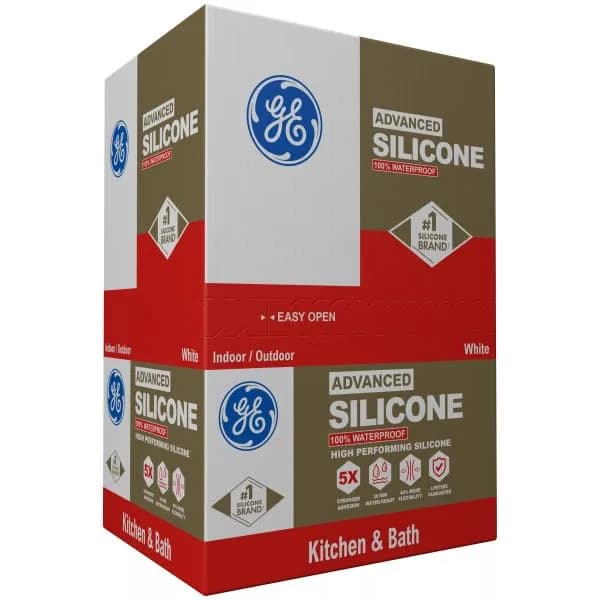 GE Advanced Silicone 2 Kitchen & Bathroom Caulk, White, 10 fl oz Cartridge, 12 Pack | Waterproof Sealant with 5X Stronger Adhesion thumbnail 4