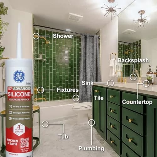 GE Advanced Silicone Caulk for Kitchen & Bathroom, Clear, 10 fl oz (296ml) Cartridge, 12 Pack | 5X Stronger Adhesion thumbnail 5