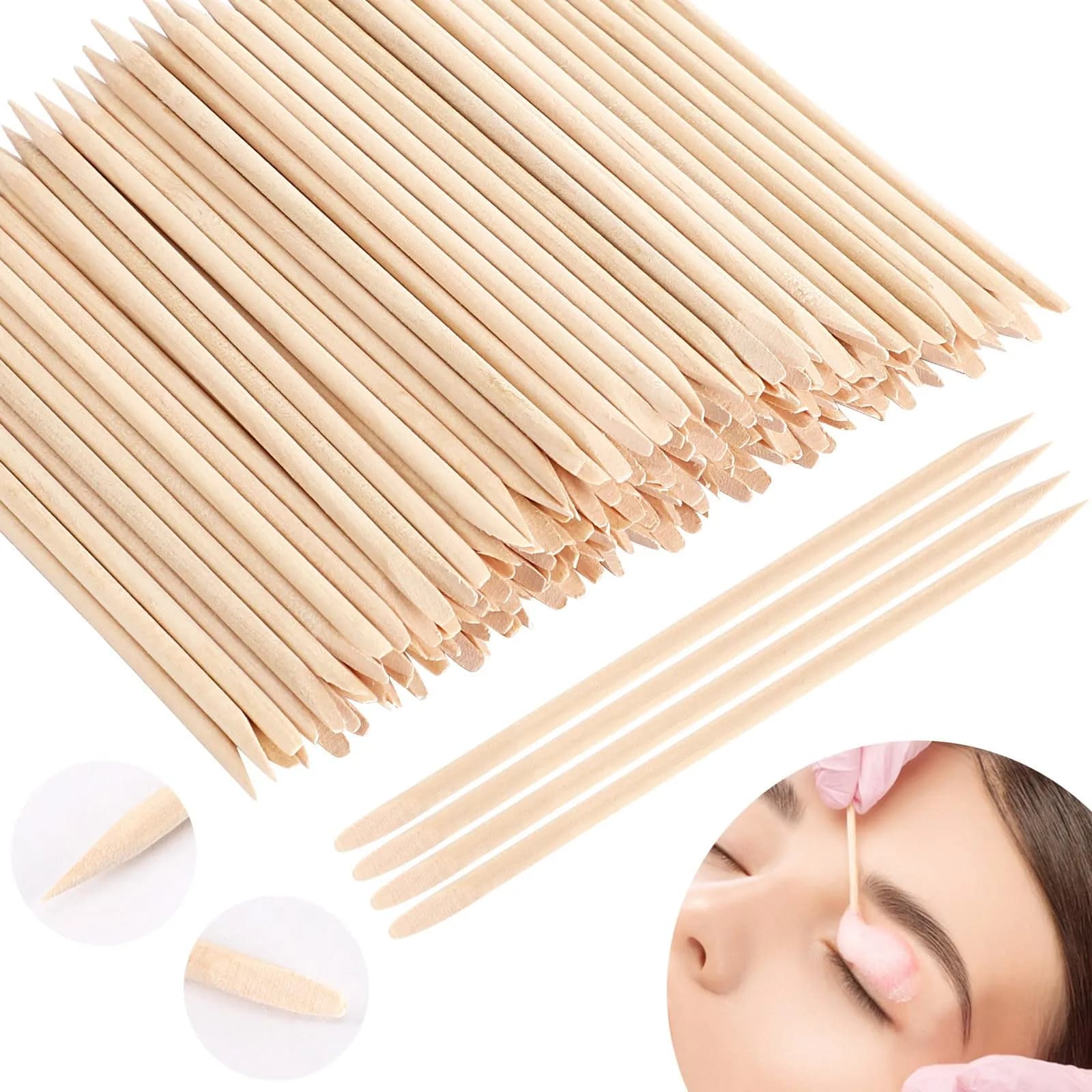 JANYUN 200 Pcs Wooden Waxing Sticks Applicator Slanted Handle | Precise Application for Eyebrows, Bikini, Face — Wood color