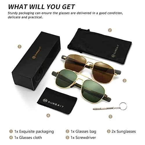 SUNGAIT Men's Military Style Polarized Pilot Aviator Sunglasses Bayonet Temples | HD UVA/UVB Protection thumbnail 6