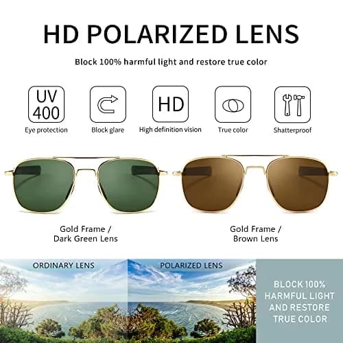 SUNGAIT Men's Military Style Polarized Pilot Aviator Sunglasses Bayonet Temples | HD UVA/UVB Protection thumbnail 2