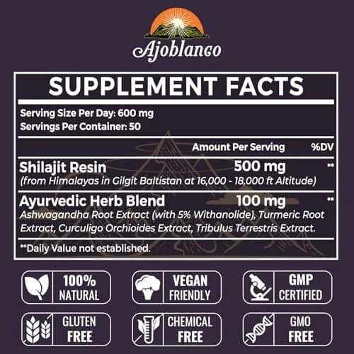 Ajoblanco 600mg Himalayan Shilajit Resin | Organic Ayurvedic Energy & Immunity Support thumbnail 2