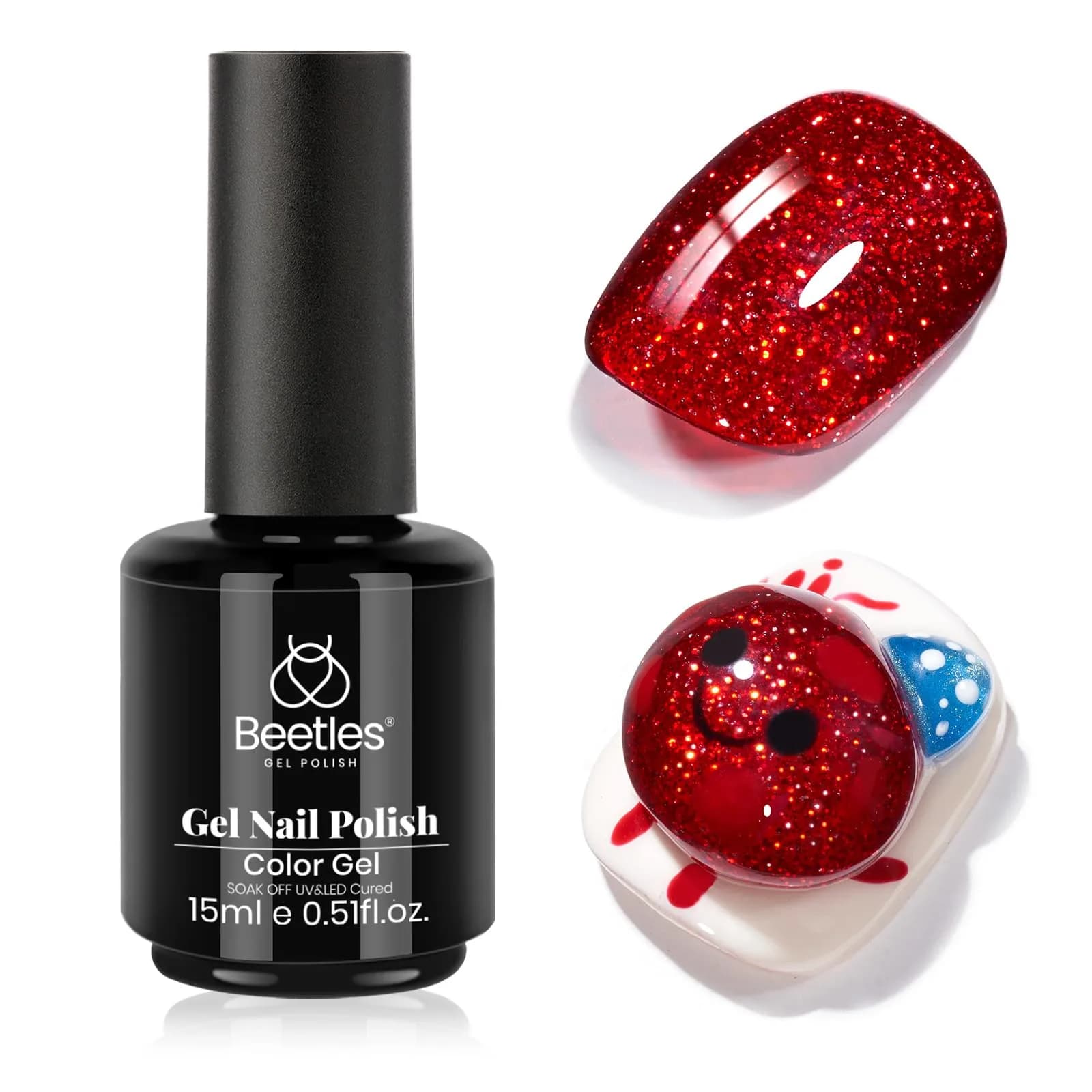 Beetles Glitter Red Gel Nail Polish Wine Red Shimmer 15ml (0.5 Fl Oz) | 10-Free Formula