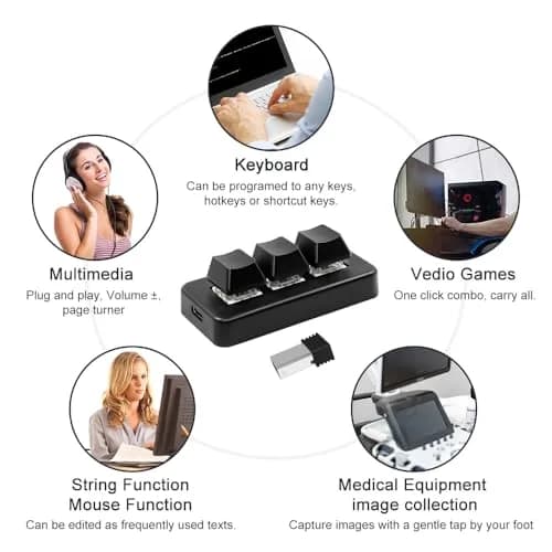 PCsensor MK321G-BL 3-Key Mini Keypad 2.4G Wireless Mechanical Keyboard with RGB LED | Programmable Hot Key thumbnail 5